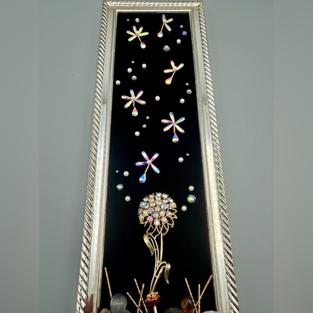 Handmade Vintage Dandelion Jewelry Art Rhinestone Flower Crystals Ladybug - Picture 6 of 7